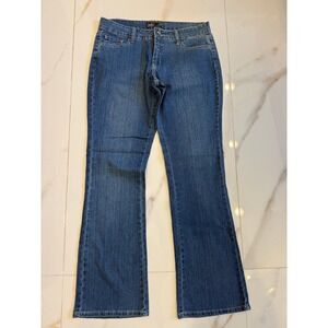 Babo Design Fusion Corp Blue Pinstripe Rhinestone Bootcut Jeans Womens 17‎